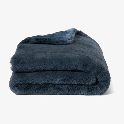 Made.com Azala Luxury Faux Fur Throw, 130 x 170 cm, Dusk Blue