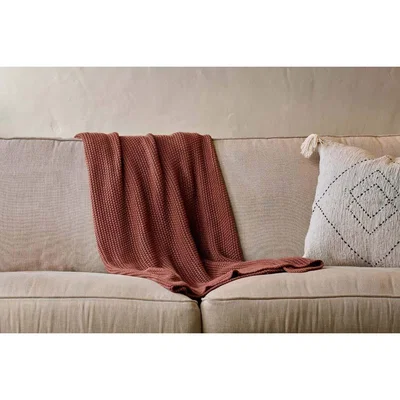 Nkuku Nkuku Moss Stitch Cotton Throw | Textiles | Rust | 125 x 180 cm