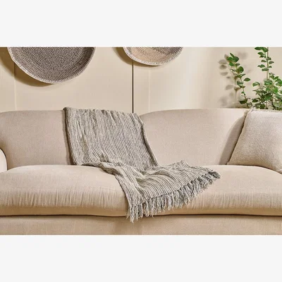Nkuku Nkuku Gili Linen Throw | Textiles | Dark Green/Natural | 140 x 200 cm