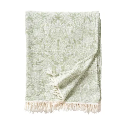 Nordic Nest Klippan Yllefabrik Sunflower cotton throw 140x200 cm Green
