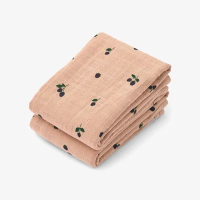 Nordic Nest Liewood Lewis muslin blanket 2-pack 65x65 cm Mini Berry-Pale Tuscany