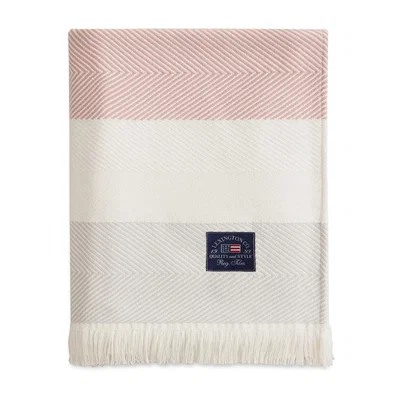 Nordic Nest Lexington Herringbone Striped Recycled cotton throw White-pink