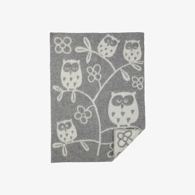 Nordic Nest Tree Owl wool blanket light grey