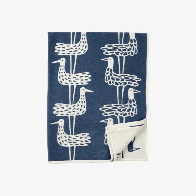 Nordic Nest Shore birds chenille blanket blue