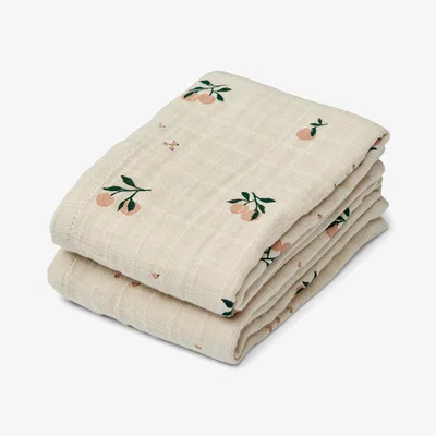 Nordic Nest Liewood Lewis muslin blanket 2-pack 65x65 cm Peach-Sea shell mix