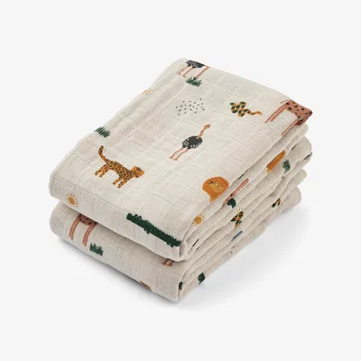 Nordic Nest Liewood Lewis muslin blanket 2-pack 65x65 cm Safari sandy mix