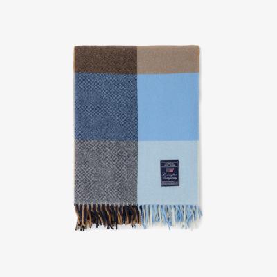 Nordic Nest Checked Recycled Wool throw 130x170 cm Blue-mid brown