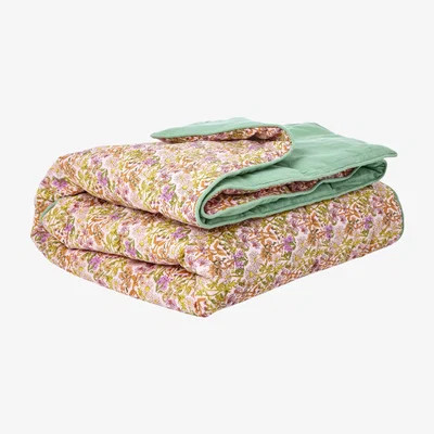 Nordic Nest RICE Rice cotton throw flowers 140x200 cm Multi-green