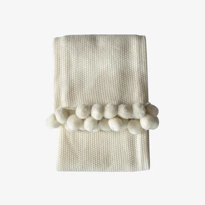 Olivia's Gallery Direct Moss Stitched Pom Pom Throw Cream | Outlet
