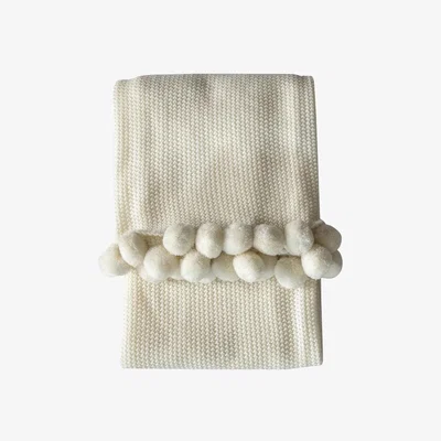 Olivia's Gallery Direct Moss Stitched Pom Pom Throw Cream