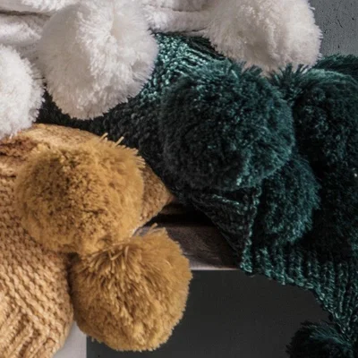 Olivia's Gallery Direct Knitted Pom Pom Chenille Throw Teal | Outlet / Teal