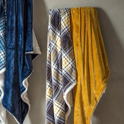Olivia's Gallery Direct Check Sherpa Throw Grey & Ochre