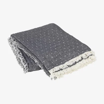 Olivia's Broste Copenhagen Paula Throw Blue And Off White