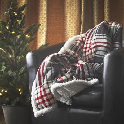 Olivia's Gallery Interiors Check Sherpa Throw Grey & Red | Outlet