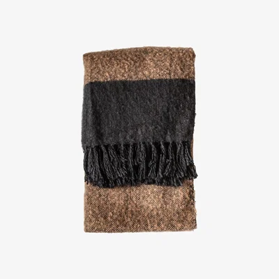 Olivia's Gallery Interiors Tonal Faux Mohair Throw in Black & Camel