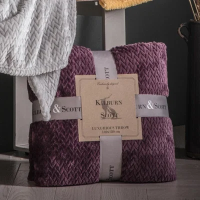 Olivia's Gallery Direct Chevron Flannel Fleece Throw Plum