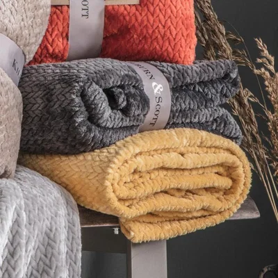 Olivia's Gallery Direct Chevron Flannel Fleece Throw Ochre | Outlet