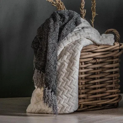 Olivia's Gallery Direct Chenille Herringbone Throw Grey