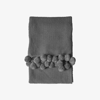 Olivia's Gallery Direct Moss Stitched Pom Pom Throw in Grey