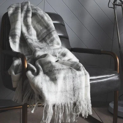 Olivia's Gallery Direct Check Mohair Throw Grey