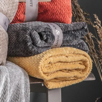 Olivia's Gallery Direct Chevron Flannel Fleece Throw Ochre