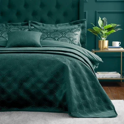 Downtown Catherine Lansfield Art Deco Pearl Bedspread - Teal In Blue