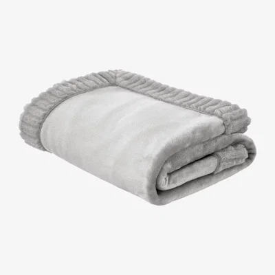 Downtown Catherine Lansfield Velvet and Fur Throw Silver Grey, Cotton