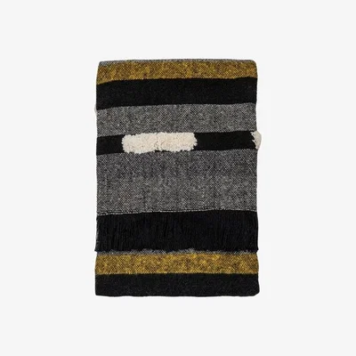 Downtown Tufted Blocks Throw with Fringe 130x170cm - Black/Grey