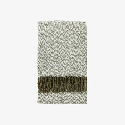 Downtown Herringbone Faux Mohair Throw - Olive