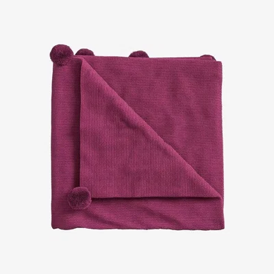 Downtown Helena Springfield Pom Pom Knit Throw Fuchsia