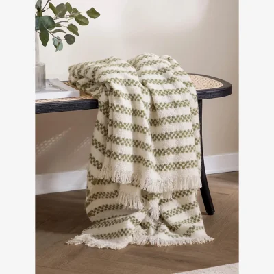 Downtown HOEM Clyne Strpe Tassled Throw 130x180cm - Olive