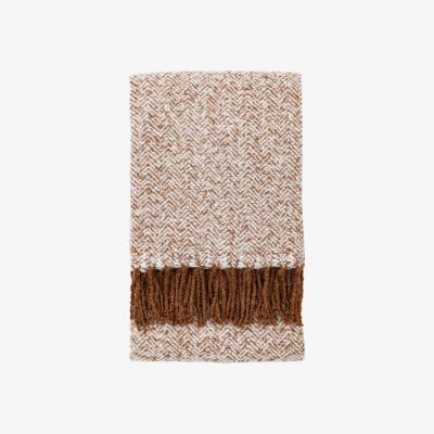 Downtown Herringbone Faux Mohair Throw - Tan