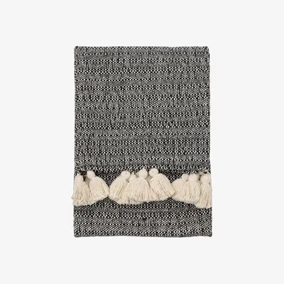 Downtown Woven Throw with Tassels 130x170cm - Black/Cream