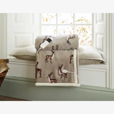 Downtown Deyongs Sterling Stag Heated Throw 140x180cm - Mocha