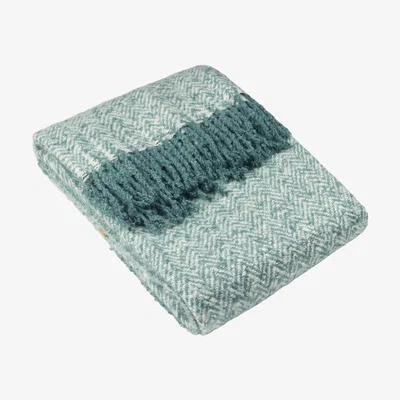 Downtown Riva Weaver Herringbone Teal Throw, Wool