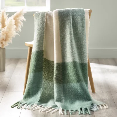 Downtown Catherine Lansfield Faux Mohair Check Throw 130x170cm - Green