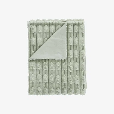 Downtown Bianca Carved Faux Fur Throw 150x200cm - Sage In Green