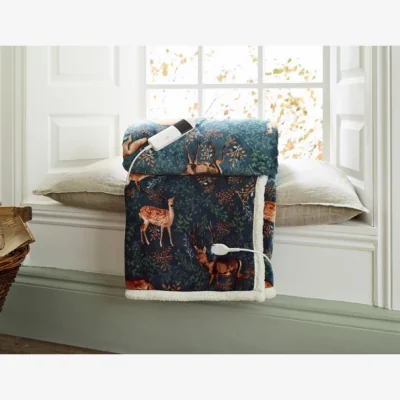 Downtown Deyongs Fox and Deer Heated Throw 140x180cm - Teal