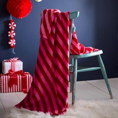 Downtown Fusion Festive Candy Stripe Fleece Throw - Pink