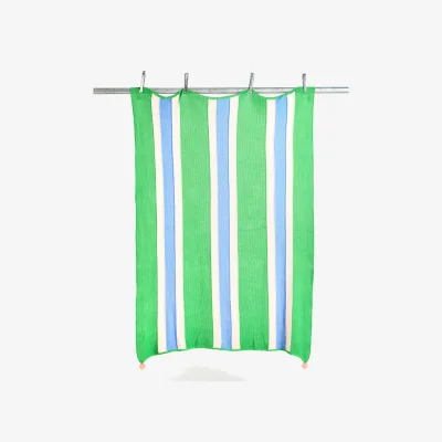 Oliver Bonas Blue & Green Striped Knitted Cotton Throw