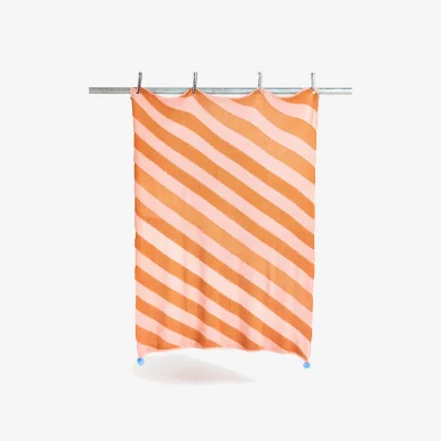 Oliver Bonas Pink & Orange Stripe Knitted Cotton Throw