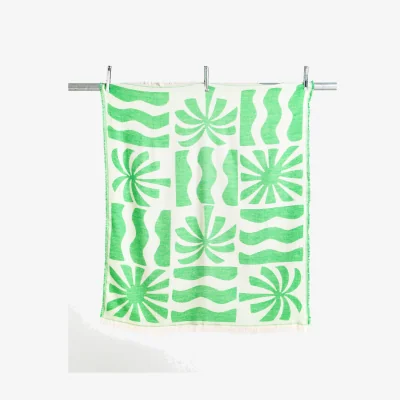 Oliver Bonas Azure Green Palm Tile Jacquard Throw