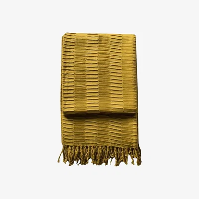 Perch and Parrow Delia Pleat Textured Throw in Old Gold