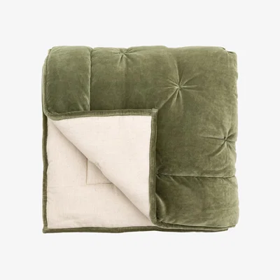 Perch and Parrow Luxe Velvet Bedspread in Green