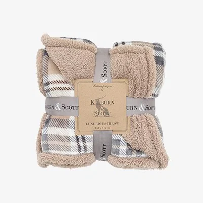 Perch and Parrow Plaid Sherpa Throw in Natural