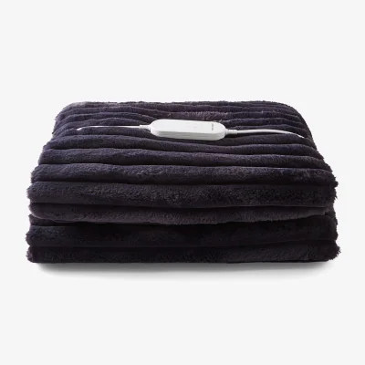Perch and Parrow Morphy Richards Flannel Fleece & Striped Faux Fur Throw in Blue, Large