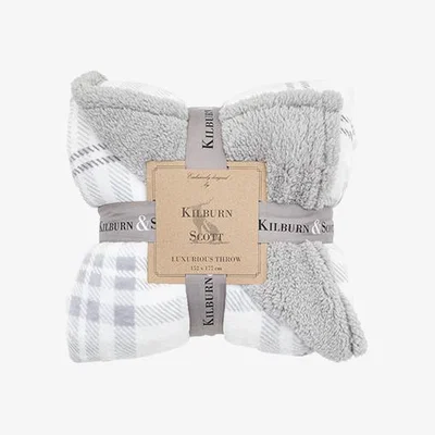 Perch and Parrow Plaid Sherpa Throw in Grey