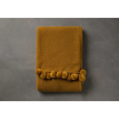 Perch and Parrow Beverly Ochre Knit Pom Pom Throw