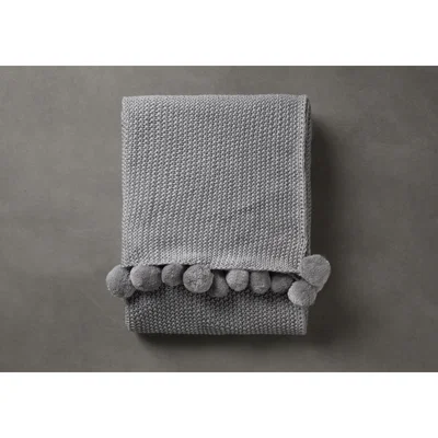 Perch and Parrow Beverly Grey Knit Pom Pom Throw
