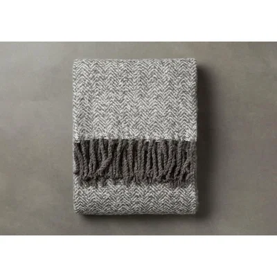 Perch and Parrow Irene Herringbone Tasseled Throw in Grey